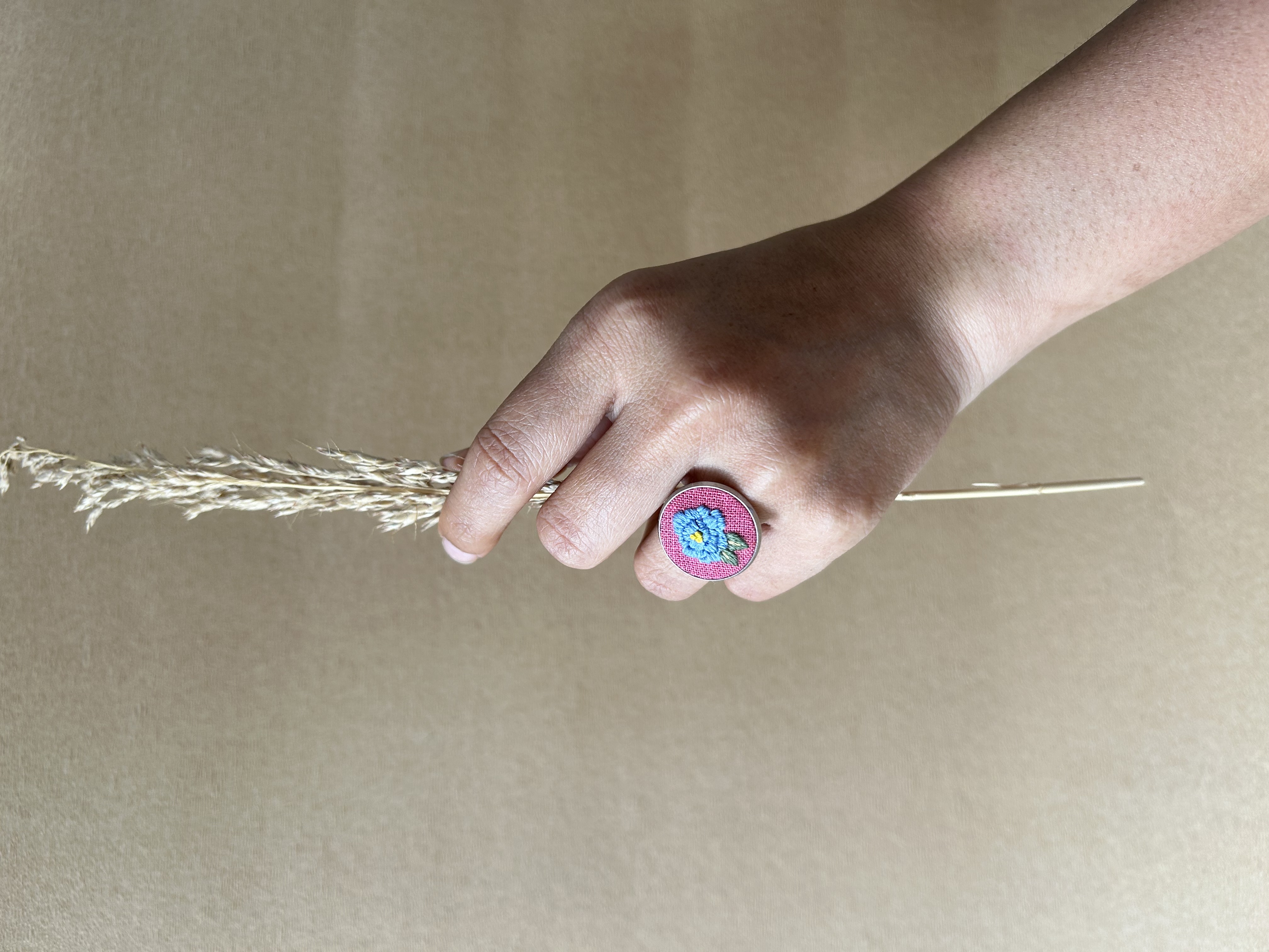 Blue Rose Embroidered Ring