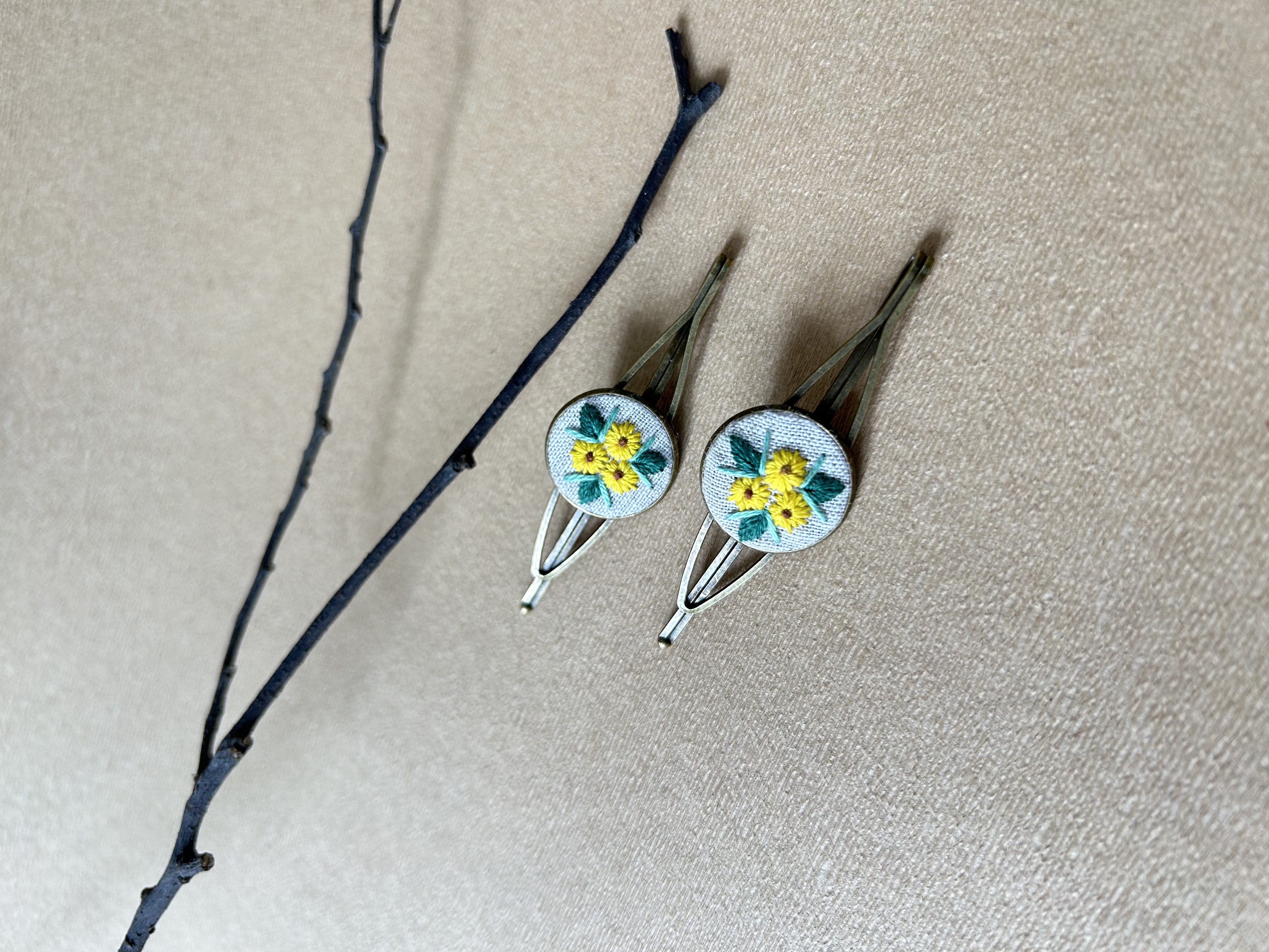 Sunflower Embroidered Hair Clips